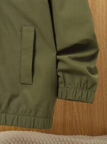 SHEIN Tween Boy 1pc Slogan Patched Detail Half Zipper Hooded Jacket With Bag