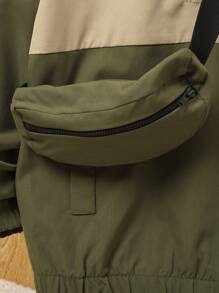 SHEIN Tween Boy 1pc Slogan Patched Detail Half Zipper Hooded Jacket With Bag