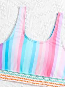 少女条纹印花比基尼套装 夏日海滩 - 彩色 - 查看 3