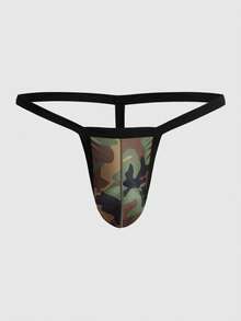 Men Camo Print Thong Sexy Underwear - Army Green - View 3