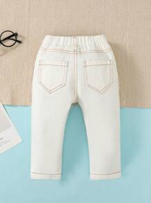 Baby Boy Button Detail Straight Leg Jeans - White - View 2