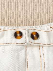 Baby Boy Button Detail Straight Leg Jeans - White - View 4