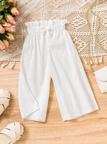 SHEIN Vintaside Kids Baby Girls' Casual & Elegant Wide-Leg Pants With Bowknot, Suitable - White - View 7