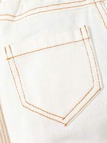 Baby Boy Button Detail Straight Leg Jeans - White - View 6