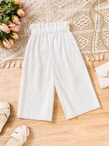 SHEIN Vintaside Kids Baby Girls' Casual & Elegant Wide-Leg Pants With Bowknot, Suitable - White - View 8
