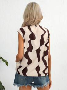 SHEIN Privé Graphic Print Plicated Detail Blouse