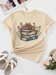 SHEIN LUNE In Sách Áo thun - Màu be - Xem 1