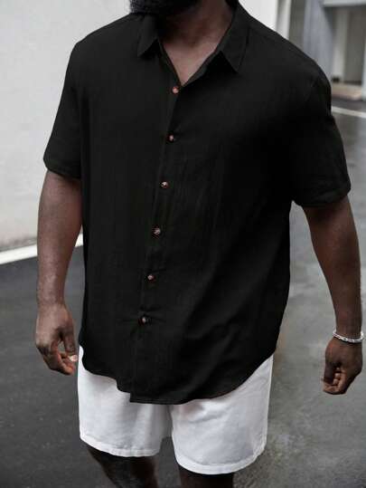 EASEVO Hommes Plus Chemise Unicolore À Bouton