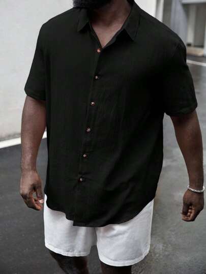 EASEVO Men Plus Solid Button Up Shirt