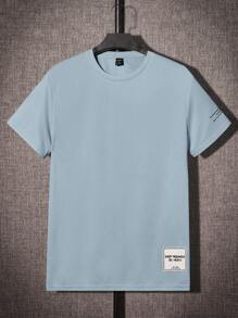 Manfinity VCAY Hombres Shorts con camiseta con parche de letra - Celeste - Ver 4