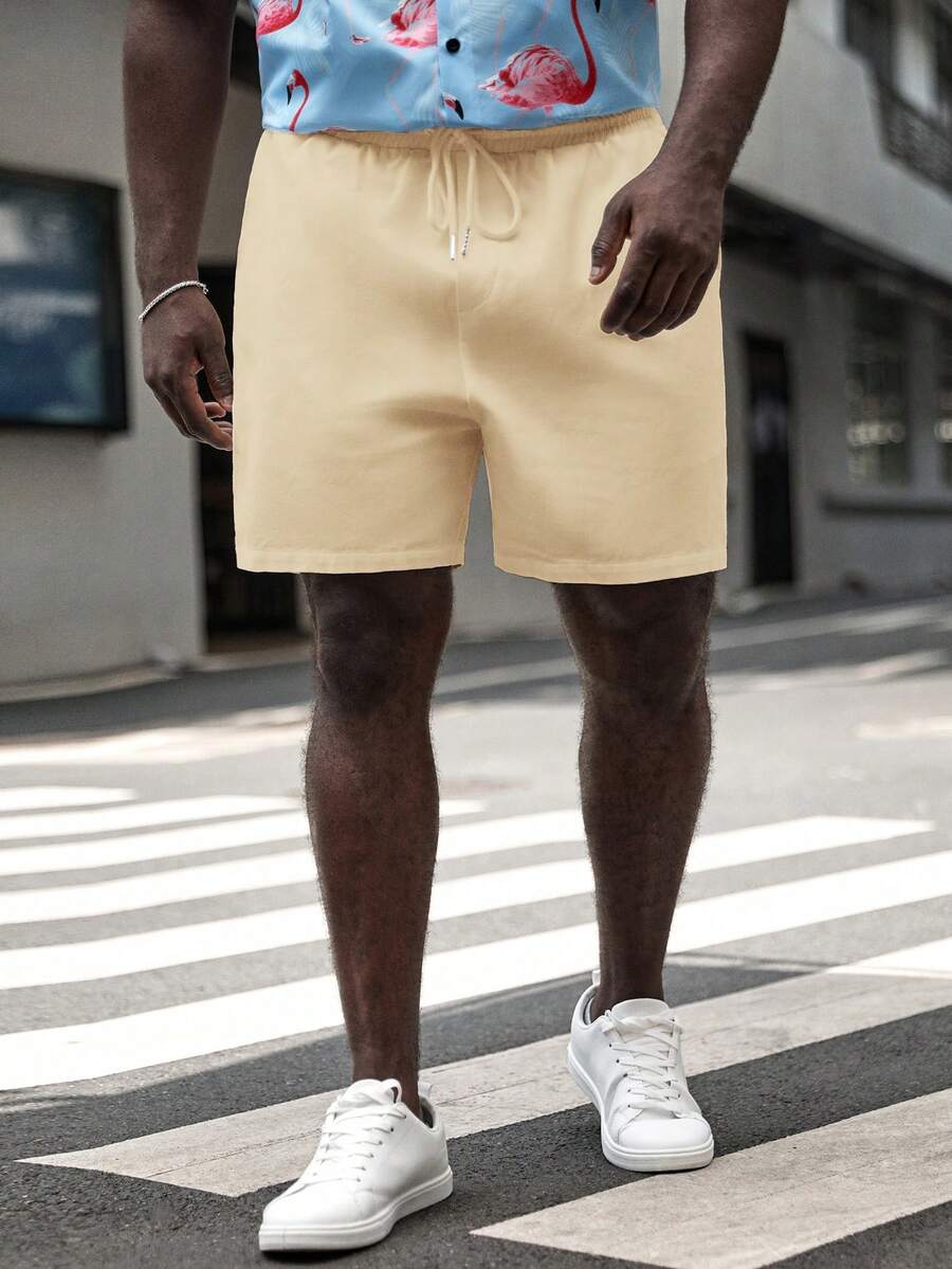 GENTILAND Nam Plus Chất rắn Eo dây rút Quần short - Màu be - Xem 1