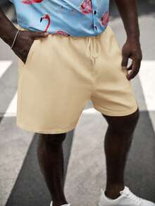 GENTILAND Nam Plus Chất rắn Eo dây rút Quần short - Màu be - Xem 6