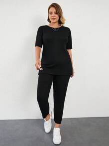 EURMUSE Plus Solid Tee & Trousers - Black - View 3