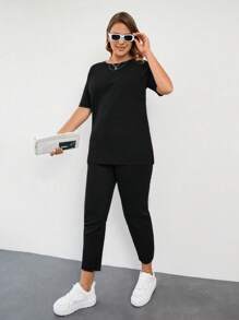 EURMUSE Plus Solid Tee & Trousers - Black - View 5