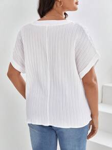 SHEIN Frenchy Plus Notched Neck Batwing Sleeve Blouse - White - View 2