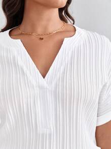 SHEIN Frenchy Plus Notched Neck Batwing Sleeve Blouse - White - View 7