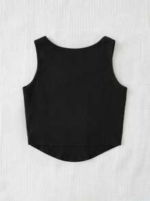 SHEIN 青少年女孩字母補丁細節弧形下擺背心上衣 - 黑色 - 查看 3