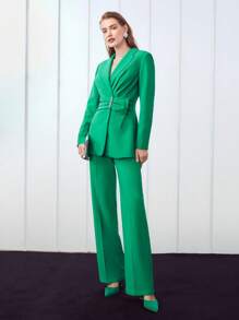 MOTF PREMIUM 褶皺圍裹西裝外套 - 綠色 - 查看 2