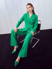 MOTF PREMIUM 褶皺圍裹西裝外套 - 綠色 - 查看 4