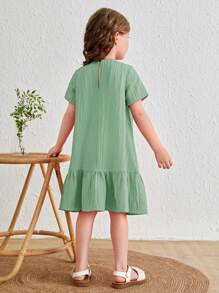 SHEIN Cô Gái Trẻ Chất rắn Xù Hoa Sen Váy Smock - Màu xanh Bạc hà - Xem 2