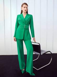 MOTF PREMIUM 褶皺圍裹西裝外套 - 綠色 - 查看 7