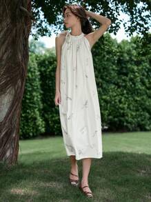 DAZY Floral Print Halter Dress - Beige - View 3