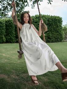 DAZY Floral Print Halter Dress - Beige - View 9