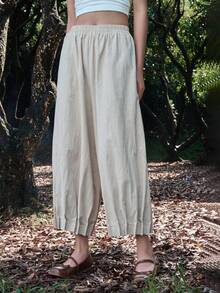 DAZY 素色荷葉邊長褲 - 白色 - 查看 4