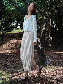 DAZY 素色荷葉邊長褲 - 白色 - 查看 6