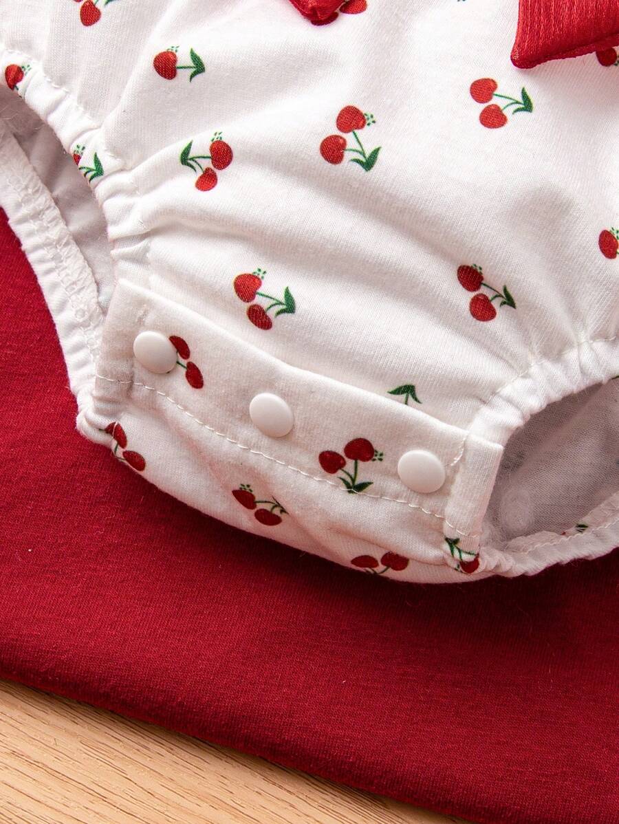SHEIN Baby Girl 13pcs Cherry Print Bow Front Bodysuit & Ruffle Trim