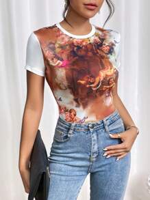 SHEIN Essnce Body con estampado de figura - Multicolor - Ver 1