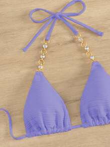 SHEIN Swim 鏈接式領帶三角比基尼套裝 - 紫色 - 查看 3