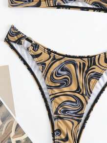 全印花環連比基尼套裝 - 杏色 - 查看 4