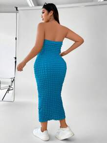 Calvaya Plus Tie Front Tube Bodycon Dress - Blue - View 2
