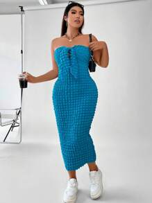 Calvaya Plus Tie Front Tube Bodycon Dress - Blue - View 3