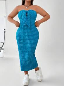 Calvaya Plus Tie Front Tube Bodycon Dress - Blue - View 4