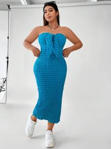 Calvaya Plus Tie Front Tube Bodycon Dress - Blue - View 6