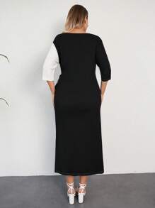 RueChic Plus Two Tone Knot Side Dress - Black and White - View 2