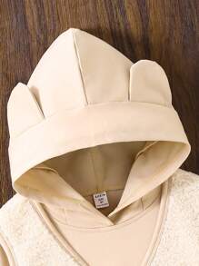 SHEIN Tween Girl Bear Patched Detail Vest & 3D Ear Design Hooded Sweatshirt - Beige - View 4