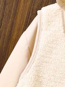 SHEIN Tween Girl Bear Patched Detail Vest & 3D Ear Design Hooded Sweatshirt - Beige - View 5