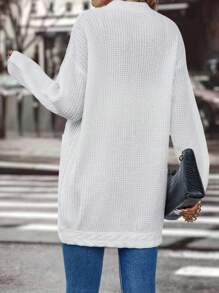 SHEIN Clasi Cárdigan con bolsillos dobles y hombros caídos - Blanco - Ver 2