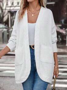 SHEIN Clasi Cárdigan con bolsillos dobles y hombros caídos - Blanco - Ver 4