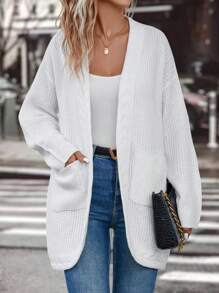 SHEIN Clasi Cárdigan con bolsillos dobles y hombros caídos - Blanco - Ver 5