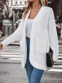 SHEIN Clasi Cárdigan con bolsillos dobles y hombros caídos - Blanco - Ver 6