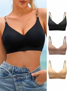 3pack Leopard Strap Wireless Bra - Multicolor - View 1