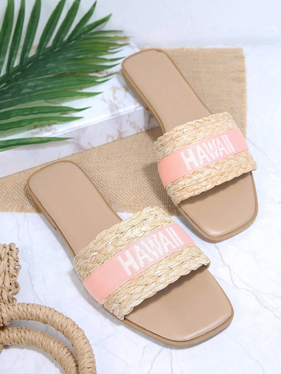 字母圖案編織細節涼拖 - 淺粉色 - 查看 1