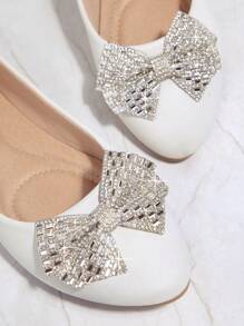 Rhinestone Bow Detail Ballet Flats - White - View 4