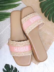字母圖案編織細節涼拖 - 淺粉色 - 查看 2