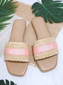 字母圖案編織細節涼拖 - 淺粉色 - 查看 4