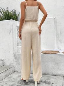 SHEIN Frenchy Tie Front Cami Jumpsuit Summer Casual - Apricot - View 2
